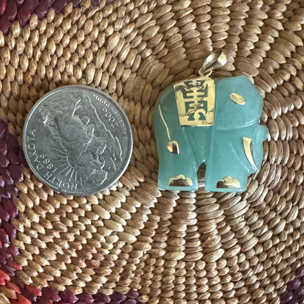 Jade Elephant Pendant with Gold Accents